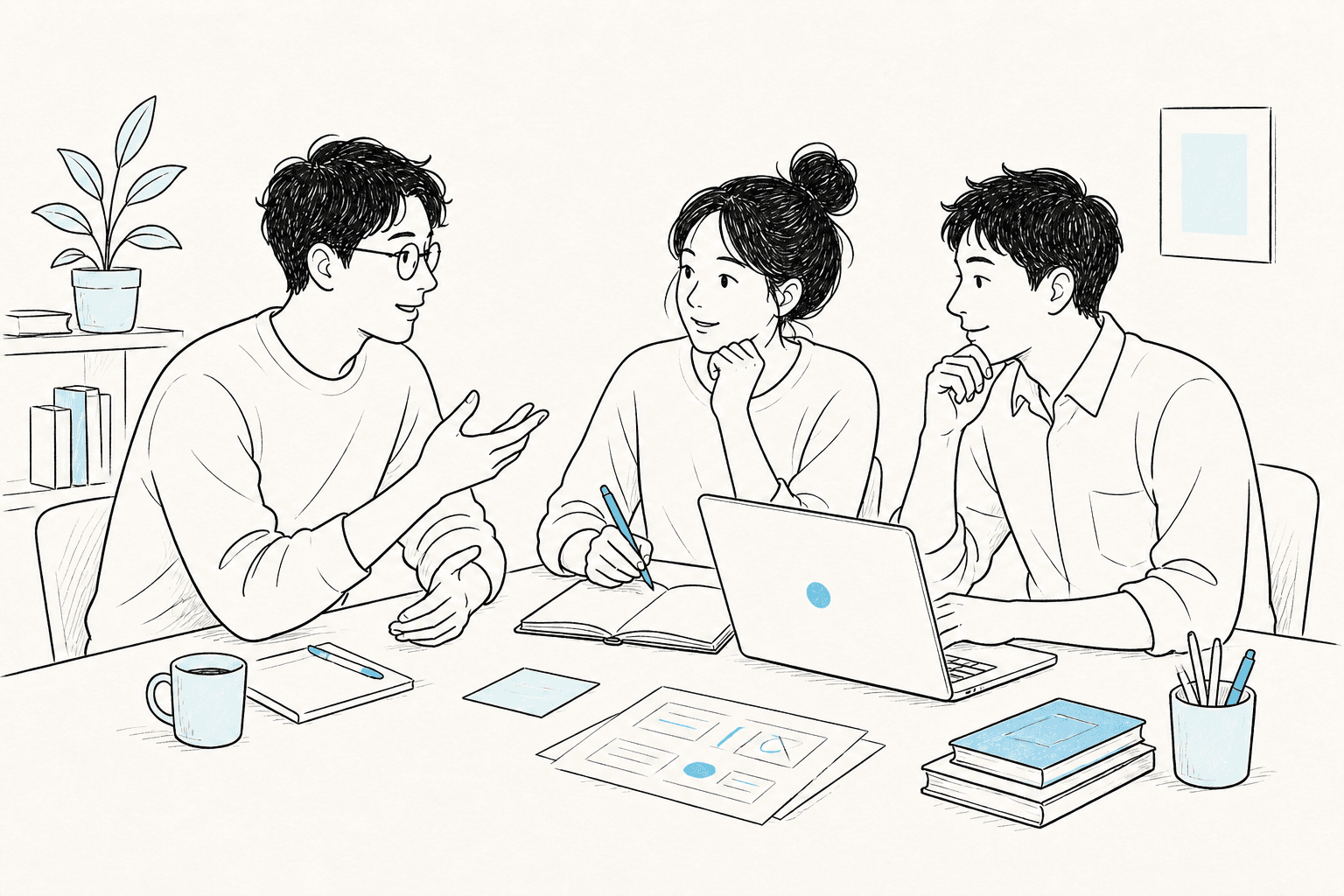 Useful 社群創作者實作過程的黑線稿插畫