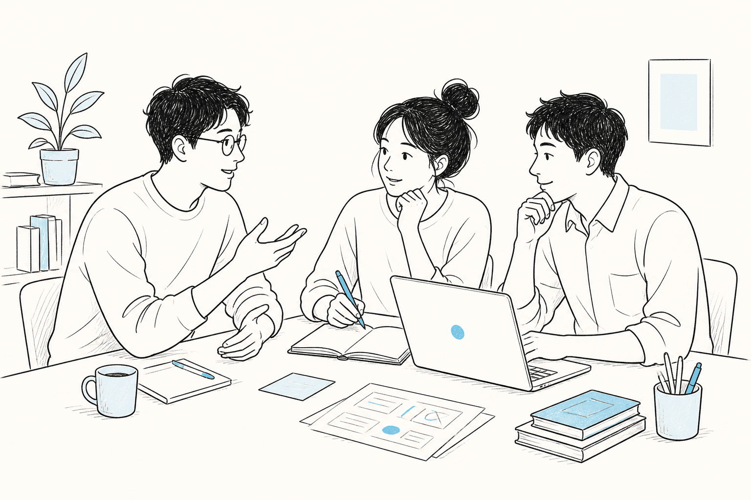 Useful 社群創作者實作過程的黑線稿插畫